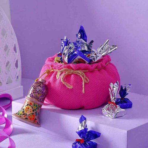 Decorative Bell N Chocolates Potli Duo