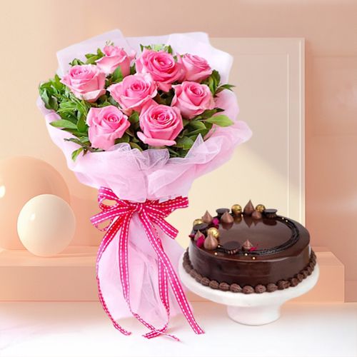 Pink Roses  N  Delectable Truffle Cake