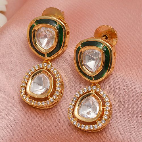 Elegant Enamel Gold Drop Earrings