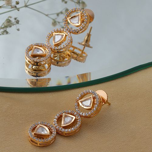 Elegant Layered Diamond   Kundan Hoops