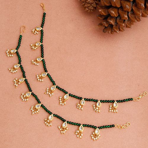 Fancy Green Beads   Kundan Anklets