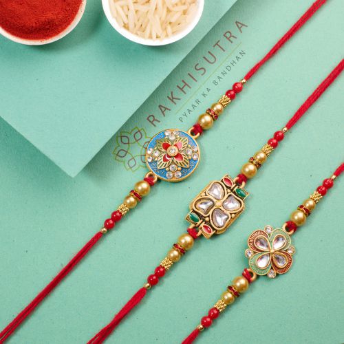 Set of 3 Premium Kundan Rakhi