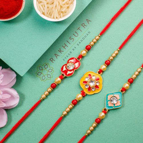 Set of 3 Designer Kundan Rakhi