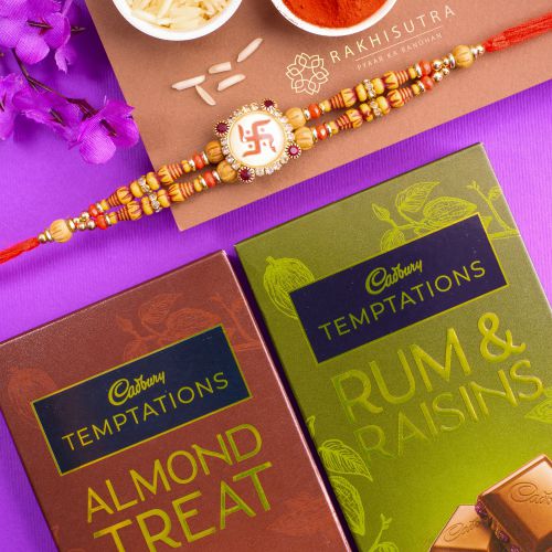 Premium Swastik Rakhi N Cadbury Temptation Combo