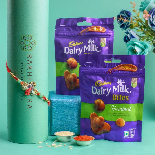 Designer Peacock Rakhi N Cadbury Hazelnut Bites Combo