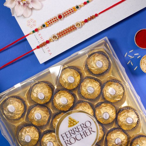 Designer AD Rakhi Set N Ferrero Rocher Delight