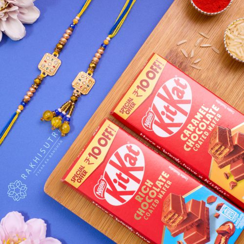 Premium Kundan Bhai Bhabhi Rakhi N KitKat Bliss