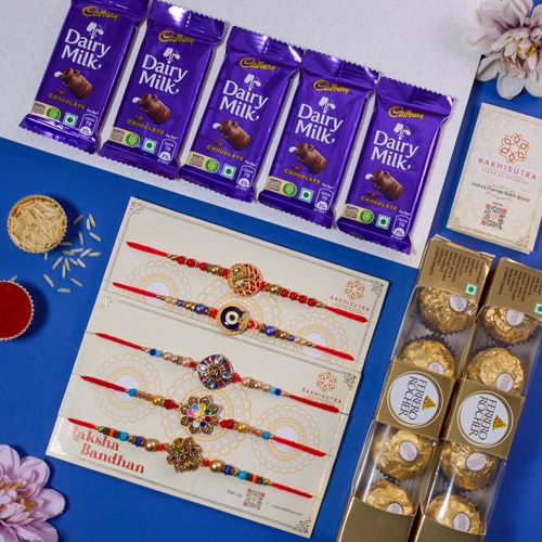 Stunning Rakhi Set N Chocolates Treat